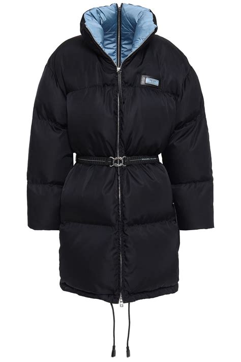 prada belted quilted shell down coat